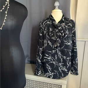 Black and Cream Tie-Neck Blouse